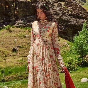 Floral Maxi Dress in Cream and Red